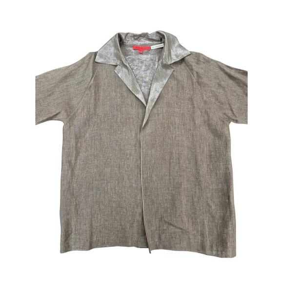 Shamask Sz 1 Bergdorf Goodman Linen Bronze Metallic Shirt Open Front Jacket S/M - Picture 4 of 8